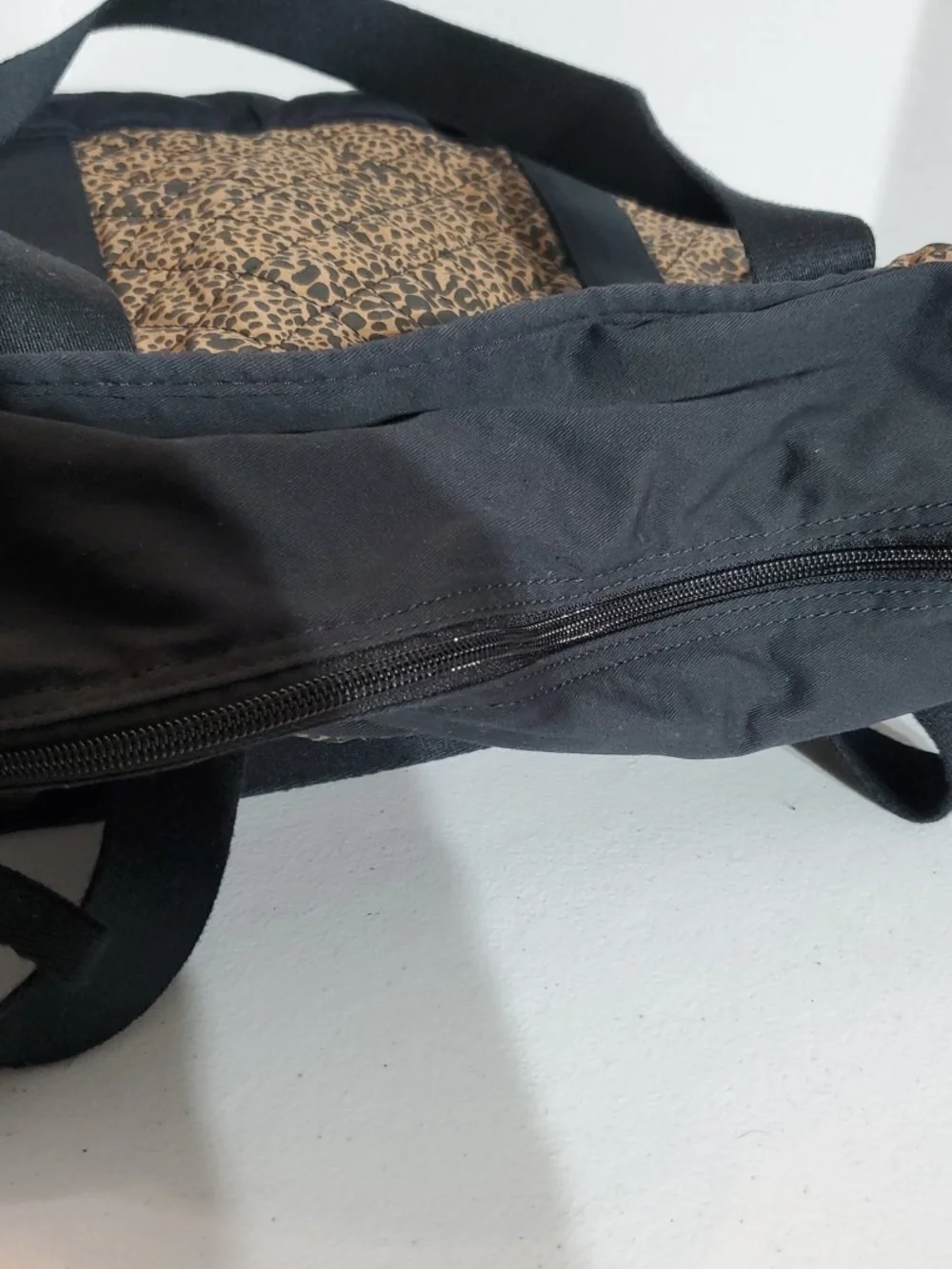 Lands End Leopard Print Canvas Tote Bag with Black Trim